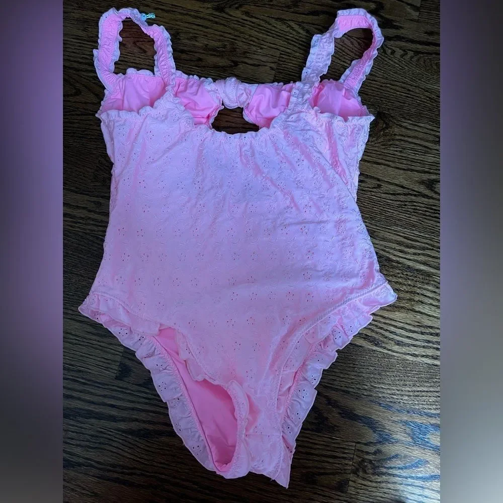 Lucia Eyelet One Piece in Cherry Blossom Shine Frankies Bikinis Size Large